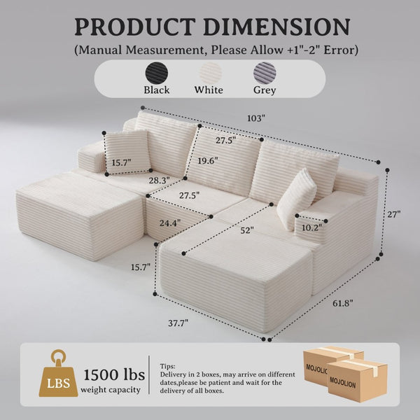 English Elm Modular U-shaped Sectional Sofa with Chenille Upholstery and Memory Foam Deep Seat White W5385S00007