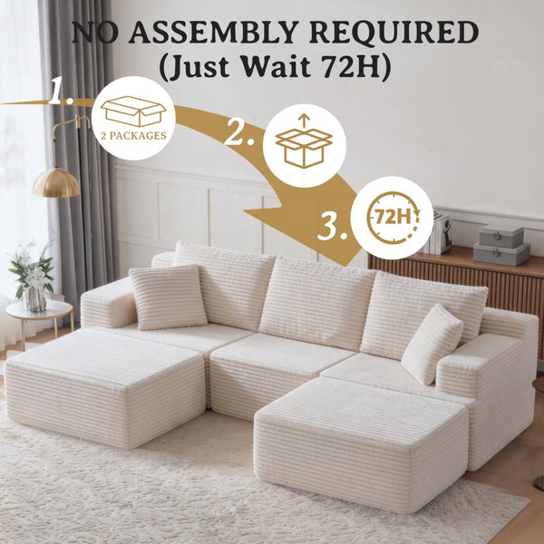 English Elm Modular U-shaped Sectional Sofa with Chenille Upholstery and Memory Foam Deep Seat White W5385S00007