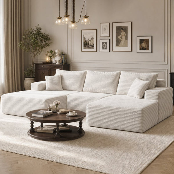 English Elm Modular U-shaped Sectional Sofa with Chenille Upholstery and Memory Foam Deep Seat White W5385S00007