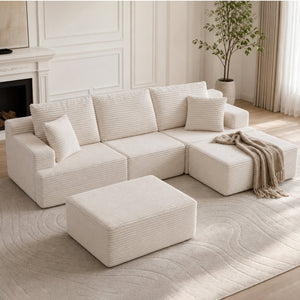 English Elm Modular U-shaped Sectional Sofa with Chenille Upholstery and Memory Foam Deep Seat White W5385S00007