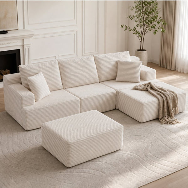 English Elm Modular U-shaped Sectional Sofa with Chenille Upholstery and Memory Foam Deep Seat White W5385S00007