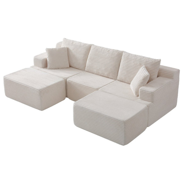 English Elm Modular U-shaped Sectional Sofa with Chenille Upholstery and Memory Foam Deep Seat White W5385S00007
