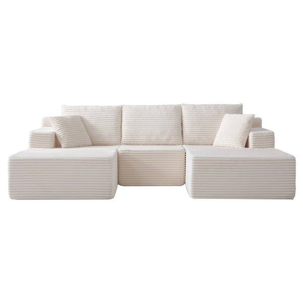 English Elm Modular U-shaped Sectional Sofa with Chenille Upholstery and Memory Foam Deep Seat White W5385S00007