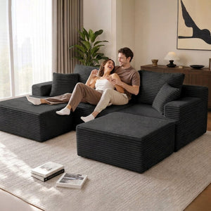 English Elm Modular U-shaped Sectional Sofa with Chenille Upholstery and Memory Foam Deep Seat Black W5385S00008