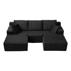 English Elm Modular U-shaped Sectional Sofa with Chenille Upholstery and Memory Foam Deep Seat Black W5385S00008