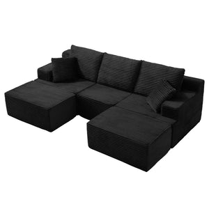 English Elm Modular U-shaped Sectional Sofa with Chenille Upholstery and Memory Foam Deep Seat Black W5385S00008