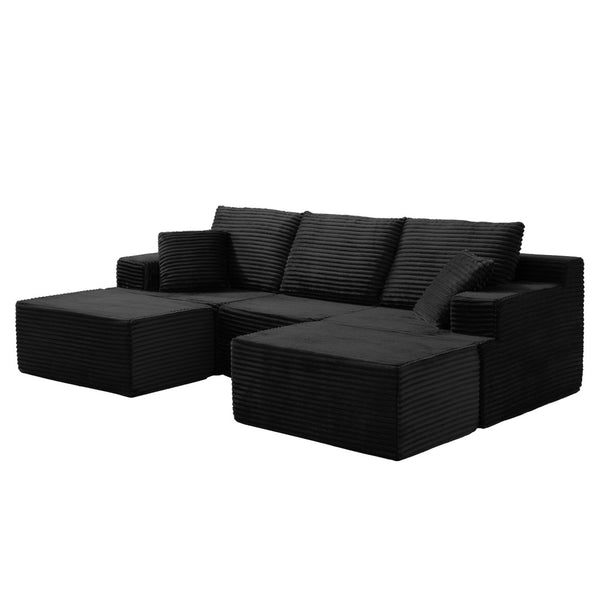 English Elm Modular U-shaped Sectional Sofa with Chenille Upholstery and Memory Foam Deep Seat Black W5385S00008