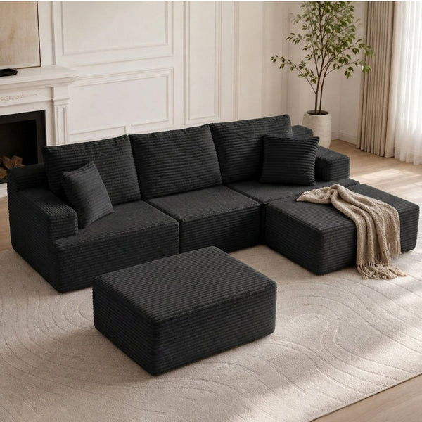 English Elm Modular U-shaped Sectional Sofa with Chenille Upholstery and Memory Foam Deep Seat Black W5385S00008