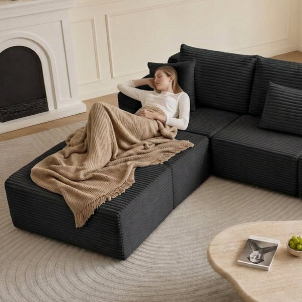 English Elm Modular U-shaped Sectional Sofa with Chenille Upholstery and Memory Foam Deep Seat Black W5385S00008