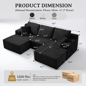 English Elm Modular U-shaped Sectional Sofa with Chenille Upholstery and Memory Foam Deep Seat Black W5385S00008