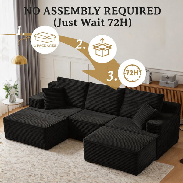 English Elm Modular U-shaped Sectional Sofa with Chenille Upholstery and Memory Foam Deep Seat Black W5385S00008