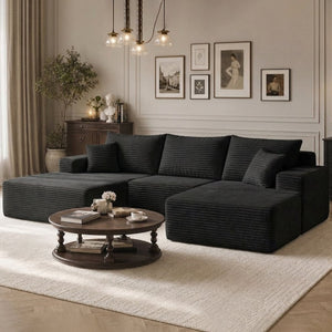 English Elm Modular U-shaped Sectional Sofa with Chenille Upholstery and Memory Foam Deep Seat Black W5385S00008