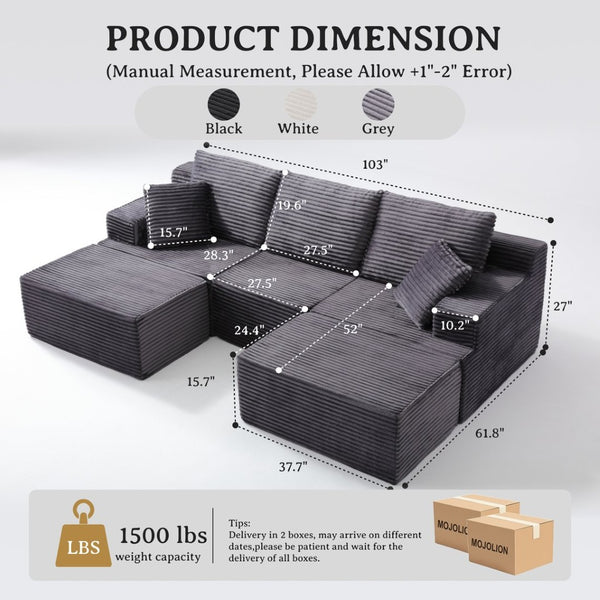 English Elm Modular U-shaped Sectional Sofa with Chenille Upholstery and Memory Foam Deep Seat Gray W5385S00009