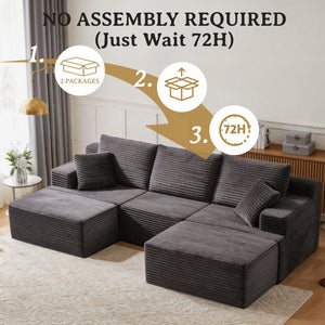 English Elm Modular U-shaped Sectional Sofa with Chenille Upholstery and Memory Foam Deep Seat Gray W5385S00009