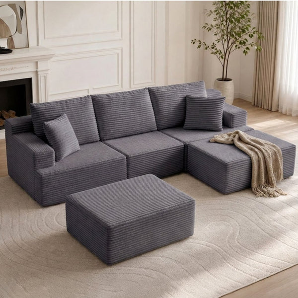 English Elm Modular U-shaped Sectional Sofa with Chenille Upholstery and Memory Foam Deep Seat Gray W5385S00009