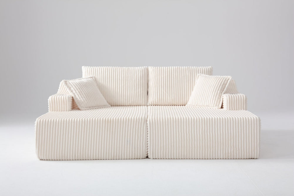English Elm 83'' Corduroy Double Chaise Lounge Sofa Bed with Sink-in Cushioning and Six Pillows W5385S00010