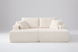 English Elm 83'' Corduroy Double Chaise Lounge Sofa Bed with Sink-in Cushioning and Six Pillows W5385S00010