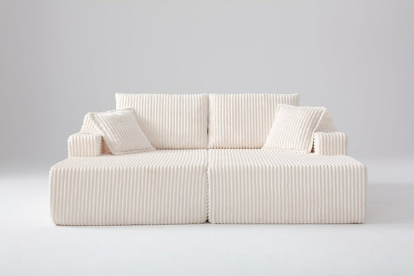 English Elm 83'' Corduroy Double Chaise Lounge Sofa Bed with Sink-in Cushioning and Six Pillows W5385S00010