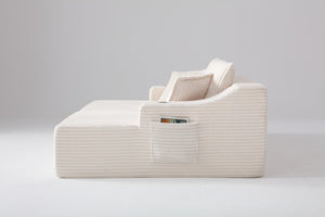English Elm 83'' Corduroy Double Chaise Lounge Sofa Bed with Sink-in Cushioning and Six Pillows W5385S00010