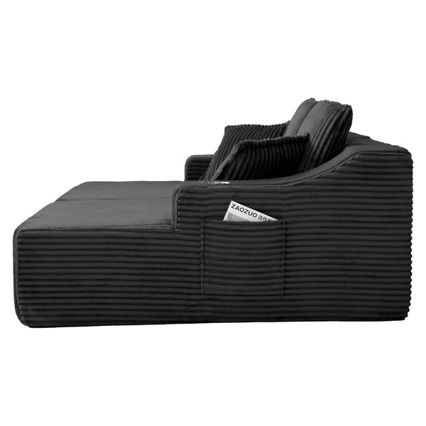 English Elm 83'' Frameless Double Chaise Sofa Bed High Density Foam Deep Seat with Six Pillows Black W5385S00011