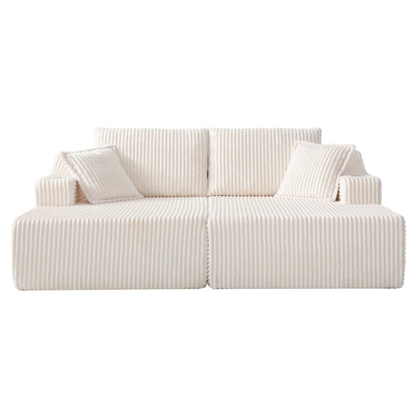 English Elm 83'' Frameless Double Chaise Sofa Bed High Density Foam Deep Seat with Six Pillows White W5385S00012