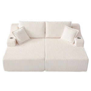 English Elm 83'' Frameless Double Chaise Sofa Bed High Density Foam Deep Seat with Six Pillows White W5385S00012