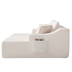 English Elm 83'' Frameless Double Chaise Sofa Bed High Density Foam Deep Seat with Six Pillows White W5385S00012