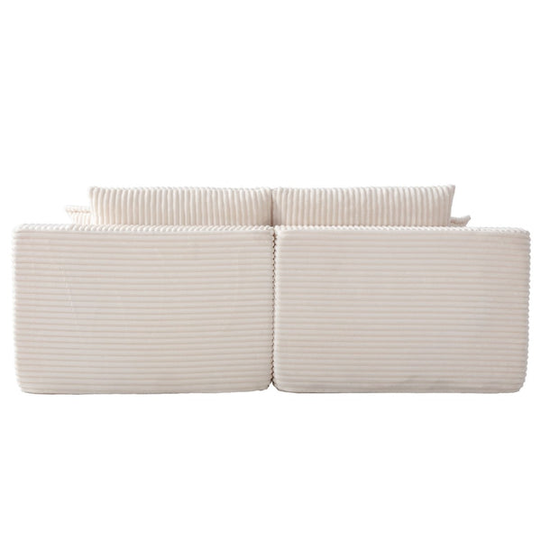 English Elm 83'' Frameless Double Chaise Sofa Bed High Density Foam Deep Seat with Six Pillows White W5385S00012