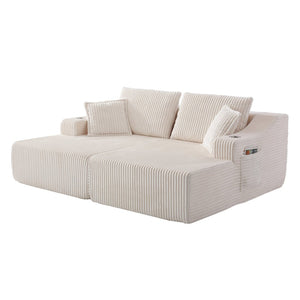English Elm 83'' Frameless Double Chaise Sofa Bed High Density Foam Deep Seat with Six Pillows White W5385S00012
