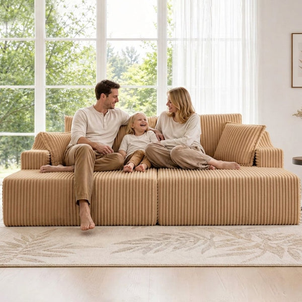 English Elm 83'' Frameless Double Chaise Sofa Bed High Density Foam Deep Seat with Six Pillows Brown W5385S00013
