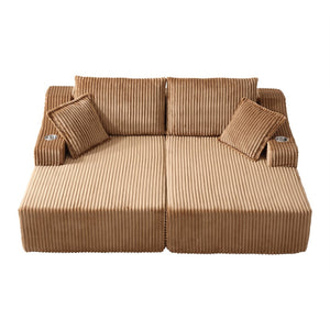 English Elm 83'' Frameless Double Chaise Sofa Bed High Density Foam Deep Seat with Six Pillows Brown W5385S00013