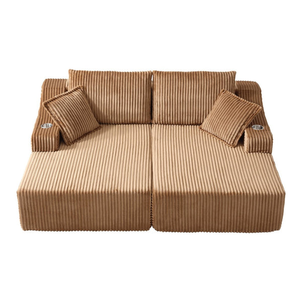 English Elm 83'' Frameless Double Chaise Sofa Bed High Density Foam Deep Seat with Six Pillows Brown W5385S00013