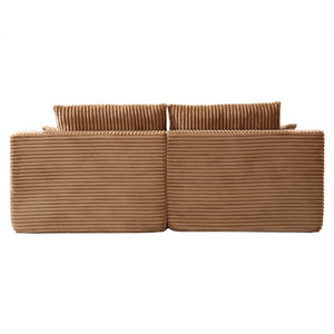 English Elm 83'' Frameless Double Chaise Sofa Bed High Density Foam Deep Seat with Six Pillows Brown W5385S00013