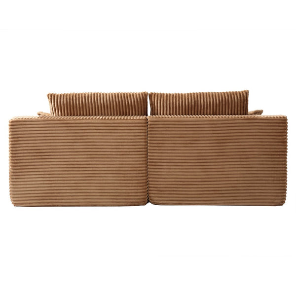 English Elm 83'' Frameless Double Chaise Sofa Bed High Density Foam Deep Seat with Six Pillows Brown W5385S00013