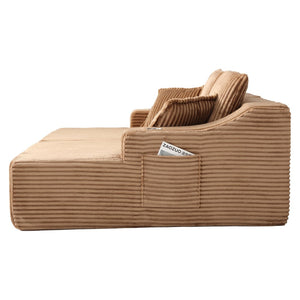 English Elm 83'' Frameless Double Chaise Sofa Bed High Density Foam Deep Seat with Six Pillows Brown W5385S00013