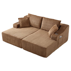 English Elm 83'' Frameless Double Chaise Sofa Bed High Density Foam Deep Seat with Six Pillows Brown W5385S00013