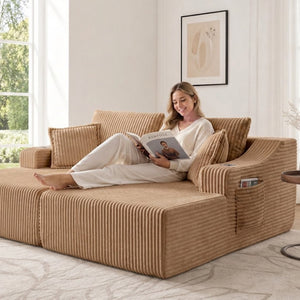 English Elm 83'' Frameless Double Chaise Sofa Bed High Density Foam Deep Seat with Six Pillows Brown W5385S00013