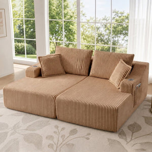 English Elm 83'' Frameless Double Chaise Sofa Bed High Density Foam Deep Seat with Six Pillows Brown W5385S00013