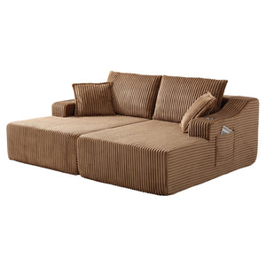 English Elm 83'' Frameless Double Chaise Sofa Bed High Density Foam Deep Seat with Six Pillows Brown W5385S00013