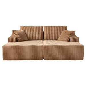 English Elm 83'' Frameless Double Chaise Sofa Bed High Density Foam Deep Seat with Six Pillows Brown W5385S00013