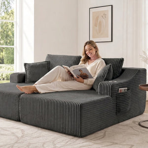English Elm 83'' Frameless Double Chaise Sofa Bed High Density Foam Deep Seat with Six Pillows Gray W5385S00014