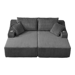 English Elm 83'' Frameless Double Chaise Sofa Bed High Density Foam Deep Seat with Six Pillows Gray W5385S00014