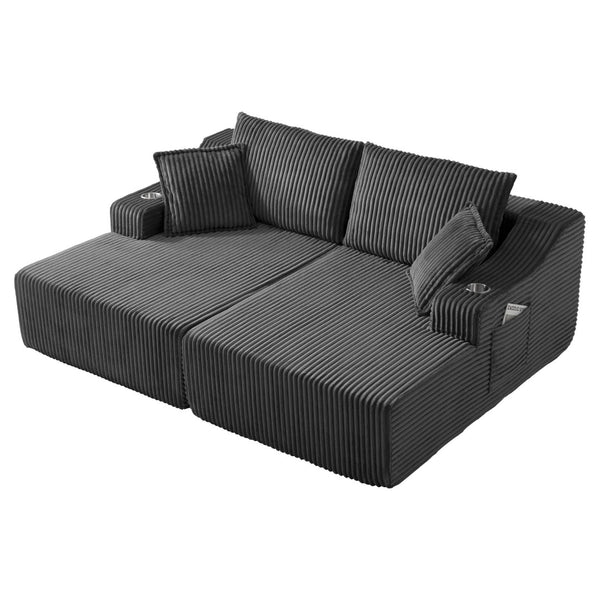 English Elm 83'' Frameless Double Chaise Sofa Bed High Density Foam Deep Seat with Six Pillows Gray W5385S00014