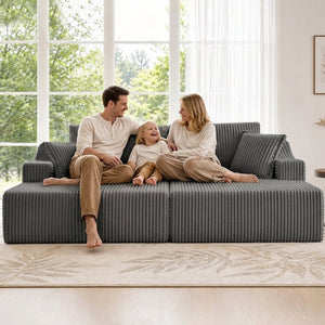 English Elm 83'' Frameless Double Chaise Sofa Bed High Density Foam Deep Seat with Six Pillows Gray W5385S00014
