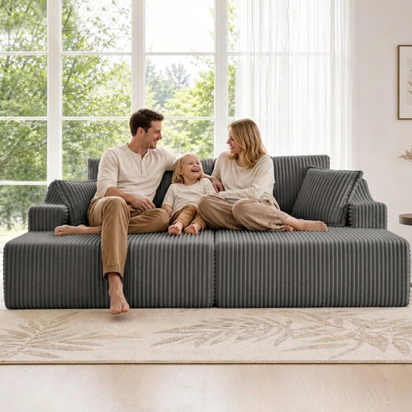 English Elm 83'' Frameless Double Chaise Sofa Bed High Density Foam Deep Seat with Six Pillows Gray W5385S00014