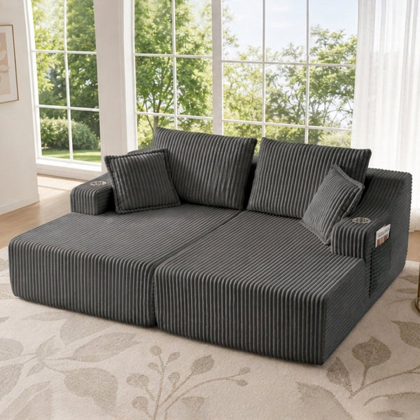 English Elm 83'' Frameless Double Chaise Sofa Bed High Density Foam Deep Seat with Six Pillows Gray W5385S00014