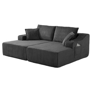 English Elm 83'' Frameless Double Chaise Sofa Bed High Density Foam Deep Seat with Six Pillows Gray W5385S00014