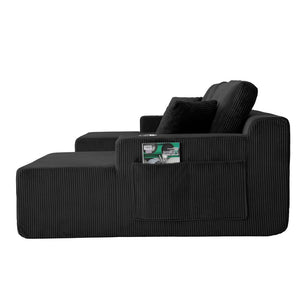 English Elm 130" U-shaped Corduroy Sectional Sofa Modular Design with Chaise for Living Room Black W5385S00015