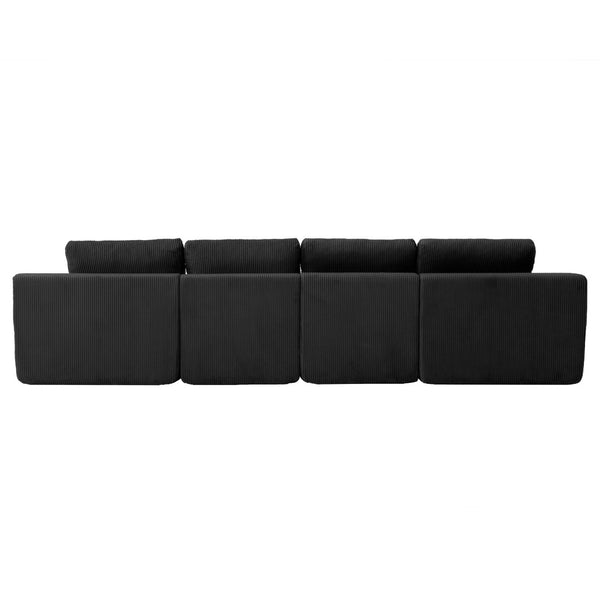 English Elm 130" U-shaped Corduroy Sectional Sofa Modular Design with Chaise for Living Room Black W5385S00015