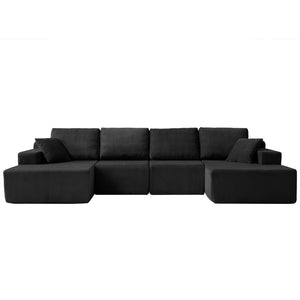 English Elm 130" U-shaped Corduroy Sectional Sofa Modular Design with Chaise for Living Room Black W5385S00015